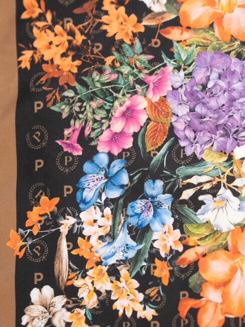 FLOWERS TWILL Printed scarf black flowers - Scarves