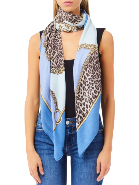 ANIMALIER CHAIN Scarf with all-over print light denim - Scarves