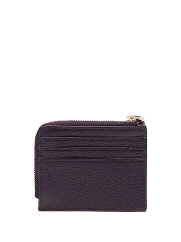 TASSEL Card holder with zip in hammered leather plums - Women’s Wallets