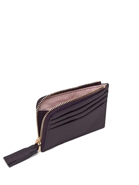 TASSEL Card holder with zip in hammered leather plums - Women’s Wallets