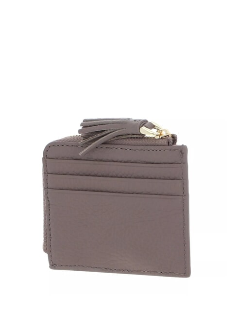TASSEL Card holder with zip in hammered leather warm taupe - Women’s Wallets