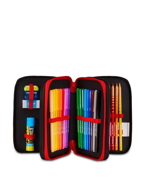 KICK AND SCORE 3-zip pencil case with school kit Black - Cases and Accessories