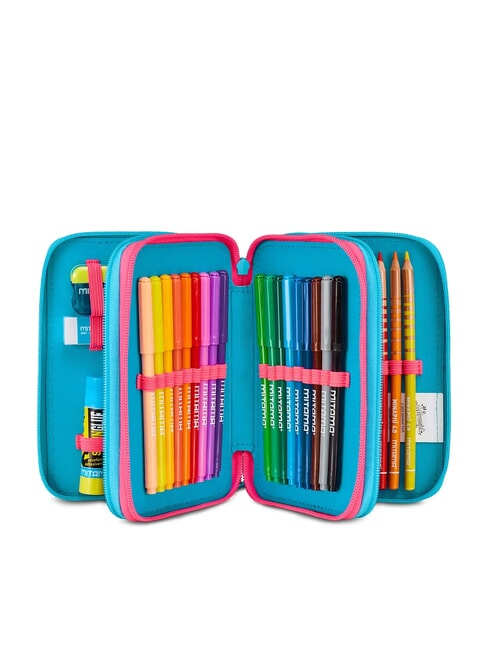 FEVER 3-zip pencil case with school kit fluffy turquoise - Cases and Accessories