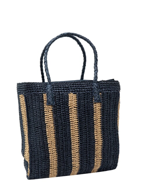 RAFIA Raffia beach bag navy blue/cream white - Women’s Bags
