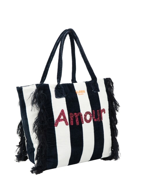 FANCY SPONGE ALLOVER Canvas shoulder beach bag navy blue/cream white - Women’s Bags