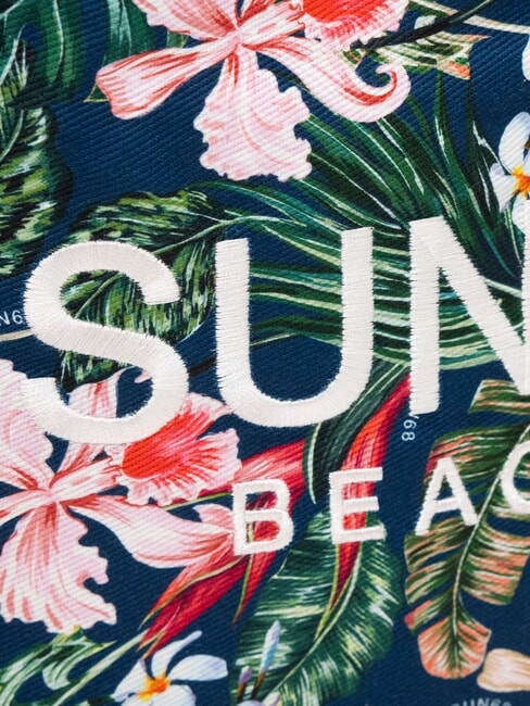 LOGO BEACH Beach bag in canvas navy blue/fuchsia - Women’s Bags