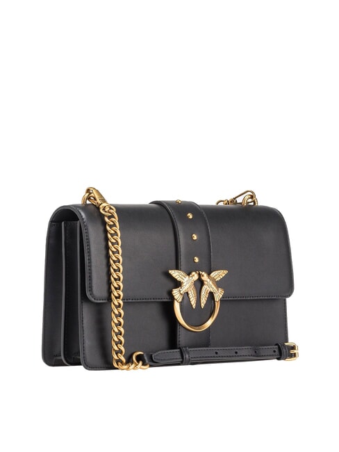 LOVE ONE CLASSIC Leather shoulder bag with flap black-antique gold - Women’s Bags