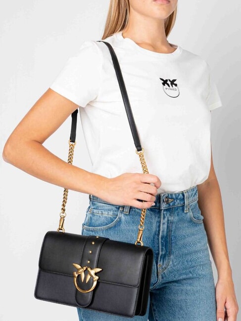 LOVE ONE CLASSIC Leather shoulder bag with flap black-antique gold - Women’s Bags