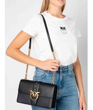 PINKO LOVE ONE CLASSIC Leather shoulder bag with flap black-antique gold - Women’s Bags - 8