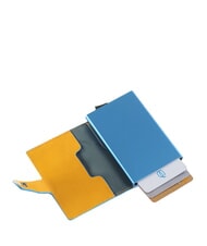 PIQUADRO BLUE SQUARE Leather and metal credit card holder Yellow - Men’s Wallets - 2