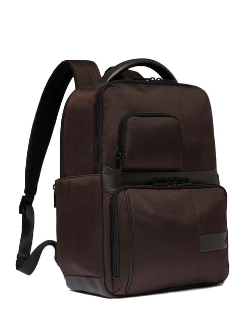 WOLLEM Leather and fabric backpack, 14" laptop holder MORO - Laptop backpacks