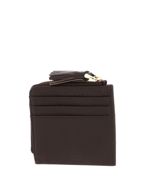 TASSEL Card holder with zip in hammered leather brunette - Women’s Wallets