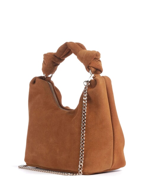 ISOTTA Suede leather bag with chain COGNAC - Women’s Bags