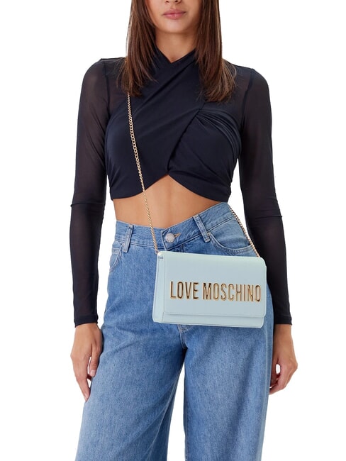 BOLD LOGO Bag with flap and chain shoulder strap Light blue - Women’s Bags