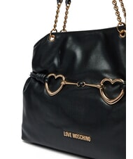 LOVE MOSCHINO EMBOSSED Shoulder bag with metal hearts Black - Women’s Bags - 3
