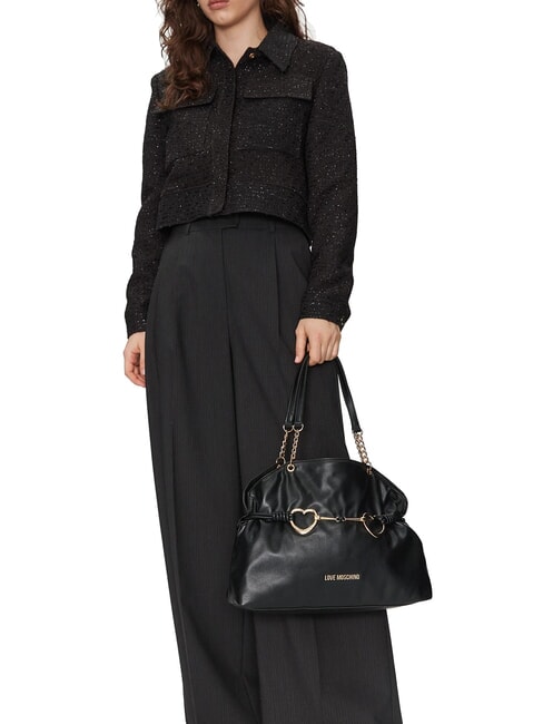 EMBOSSED Shoulder bag with metal hearts Black - Women’s Bags