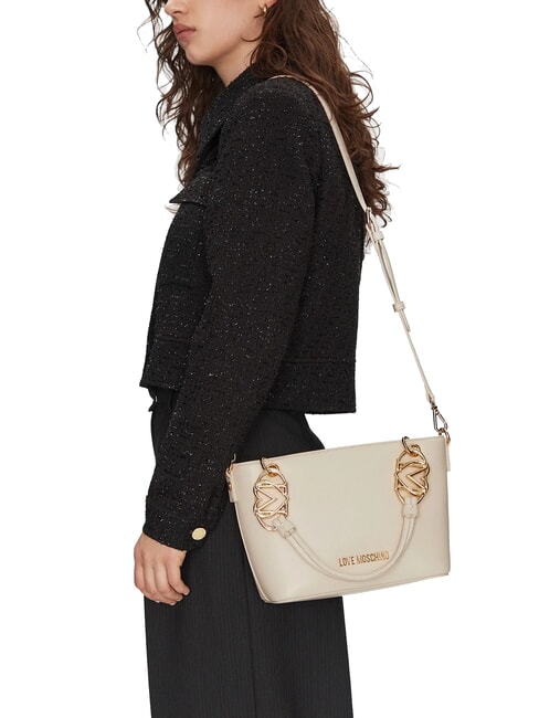LOVE CHAIN STRAP Shopping bag with shoulder strap ivory - Women’s Bags