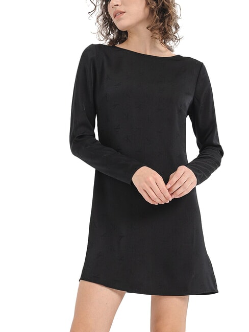 CK JEANS Short dress with long sleeves and all-over logo tonal black floral aop - Woman Clothes