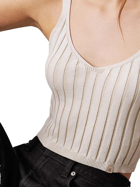 CK JEANS Cotton bralette tank top ivory / pelican - T-shirt