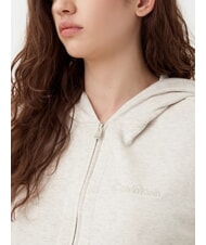 CALVIN KLEIN CK Full zip sweatshirt with hood and pockets oatmeal heather - Women's Sweatshirts - 3