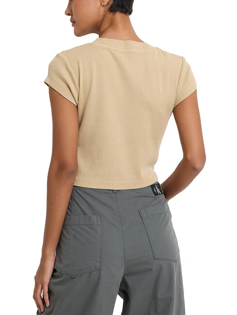 CK JEANS Short-sleeved cropped T-shirt pale khaki - T-shirt