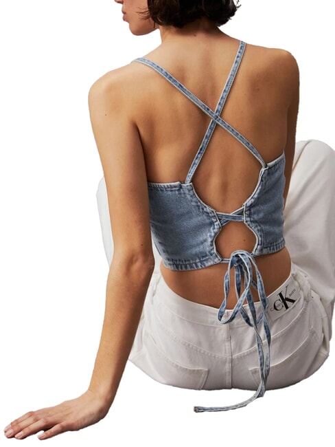 CK JEANS Denim crop top with laces denim - T-shirt