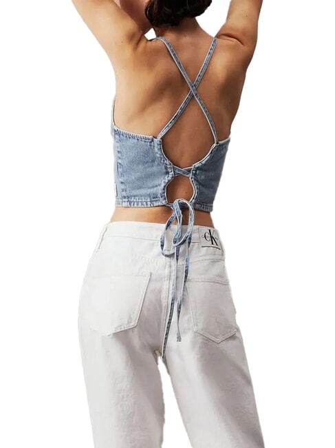CK JEANS Denim crop top with laces denim - T-shirt