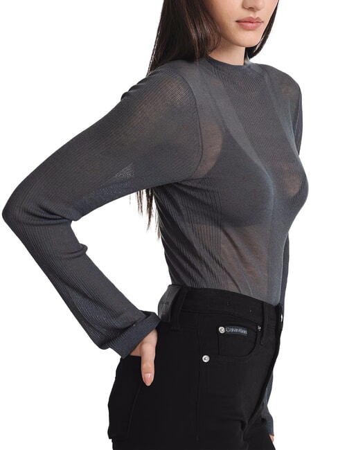 CK JEANS Sheer crew neck sweater ebony - Women's Sweaters