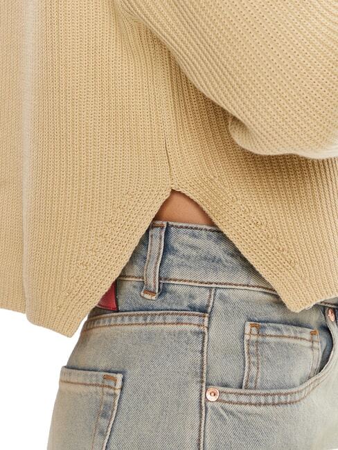 CK JEANS Crew neck sweater with logo pale khaki - Women's Sweaters