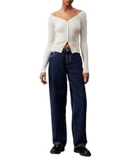 CALVIN KLEIN CK JEANS Ribbed cardigan with buttons ivory - Women's Sweaters - 4
