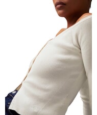 CALVIN KLEIN CK JEANS Ribbed cardigan with buttons ivory - Women's Sweaters - 3