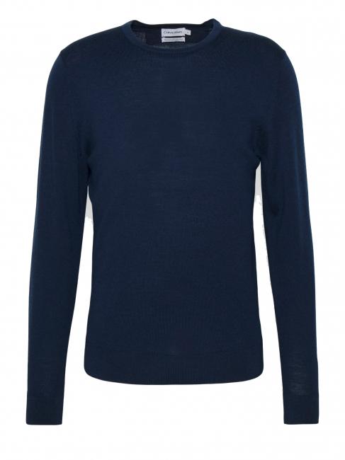 SUPERIOR WOOL Round neck wool sweater Calvin Navy - Men's Sweaters