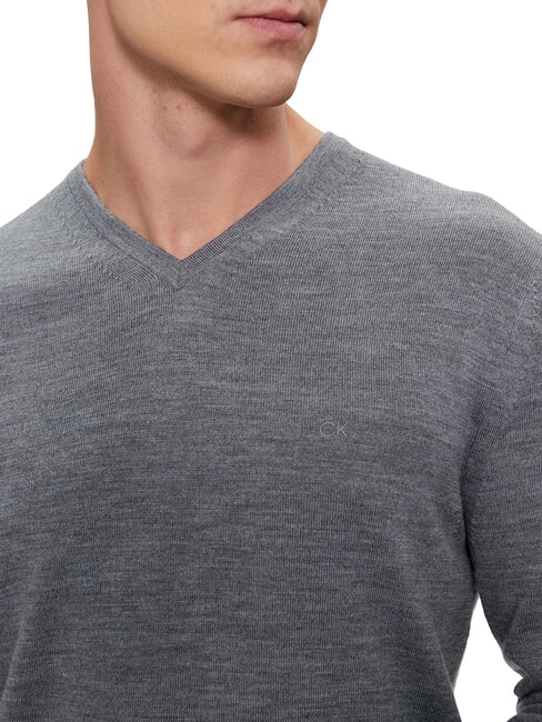 CK V-neck wool sweater, regular fit mid gray heather - Men's Sweaters