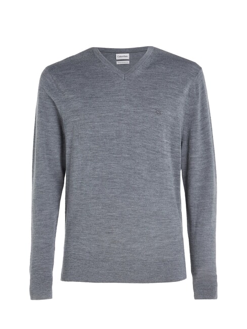 CK V-neck wool sweater, regular fit mid gray heather - Men's Sweaters