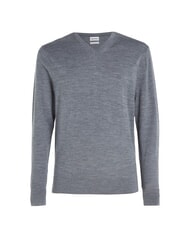CALVIN KLEIN CK V-neck wool sweater, regular fit mid gray heather - Men's Sweaters - 6
