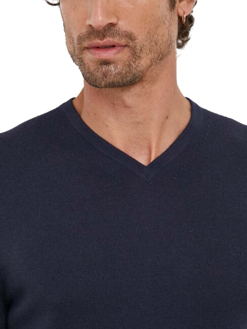 CK V-neck wool sweater, regular fit night sky - Men's Sweaters