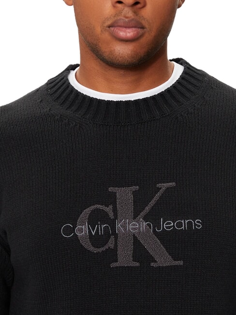 CK JEANS Crewneck sweater with teddy logo ck black - Men's Sweaters