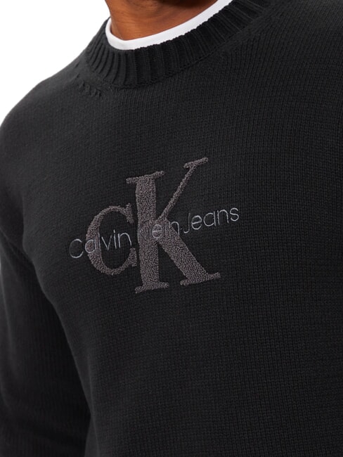 CK JEANS Crewneck sweater with teddy logo ck black - Men's Sweaters