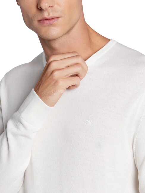 SUPERIOR WOOL Round neck wool sweater egret - Men's Sweaters