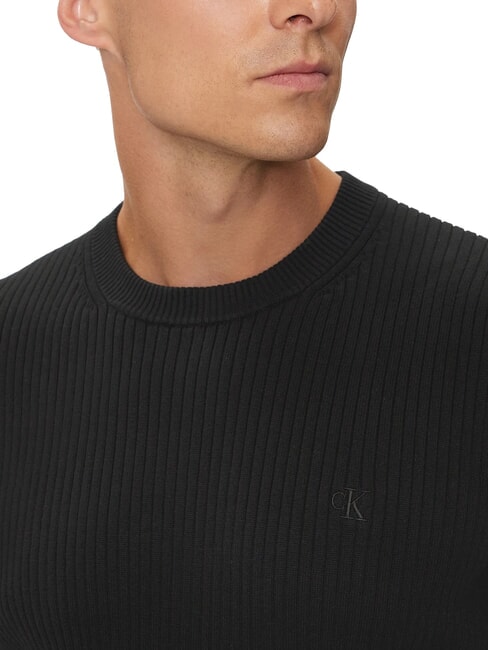 CK JEANS Slim fit ribbed crew neck sweater ck black - Men's Sweaters