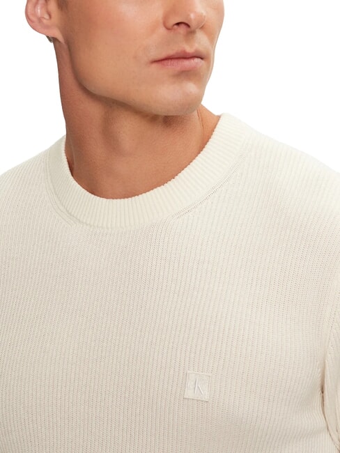 CK JEANS Ribbed crew neck sweater ivory - Men's Sweaters