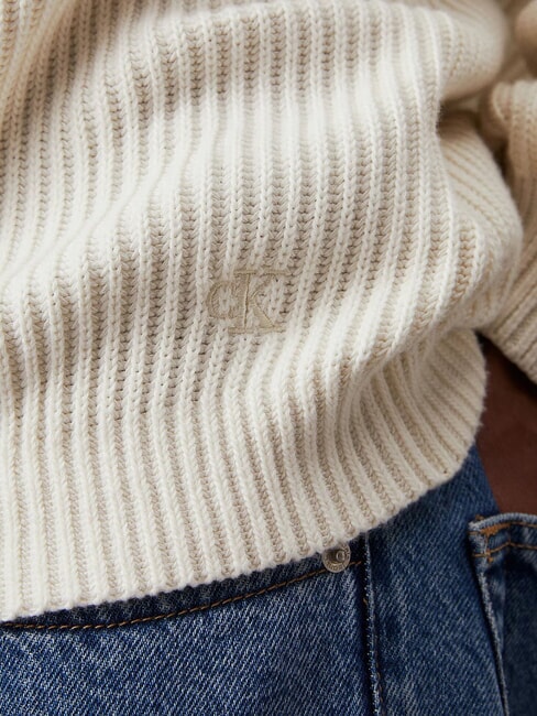 CK JEANS Ribbed crew neck sweater ivory - Men's Sweaters