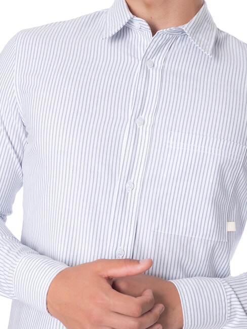 CK JEANS Slim fit cotton long-sleeved shirt white china blue stripe - Men's Shirts