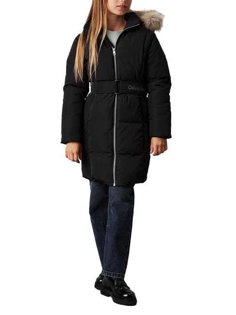 CK KIDS Long down jacket for girls with hood ck black - Baby Jackets