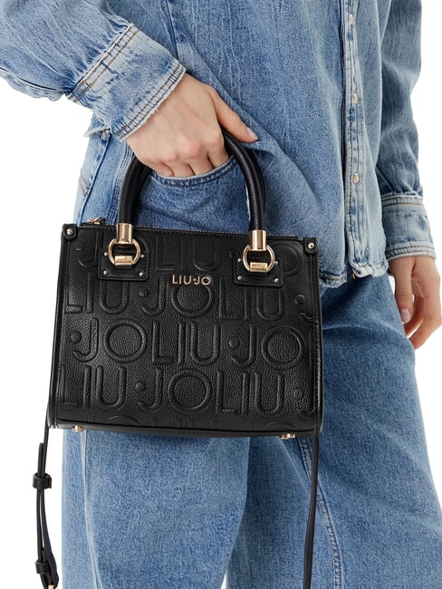 MANHATTAN Small handbag with embossed logo BLACK - Women’s Bags