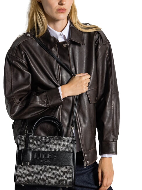 RIDHI Herringbone tote bag with shoulder strap BLACK - Women’s Bags