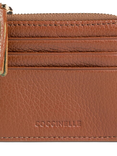 TASSEL Card holder with zip in hammered leather cognac - Women’s Wallets