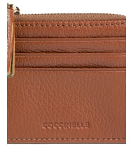 COCCINELLE TASSEL Card holder with zip in hammered leather cognac - Women’s Wallets - 3