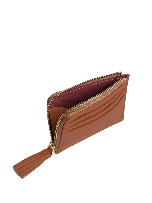 TASSEL Card holder with zip in hammered leather cognac - Women’s Wallets