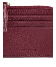 COCCINELLE TASSEL Card holder with zip in hammered leather currant - Women’s Wallets - 3